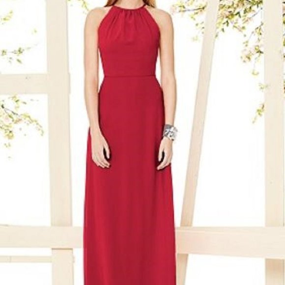 Dessy 8151....Full Length, Halter, Open Back Dress..Flame..Assorted Sizes...NWT - Picture 1 of 4
